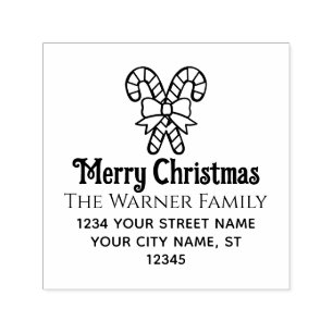 Carimbo Auto Entintado Bengalas de Natal Festivas Feliz Natal Nome Endere