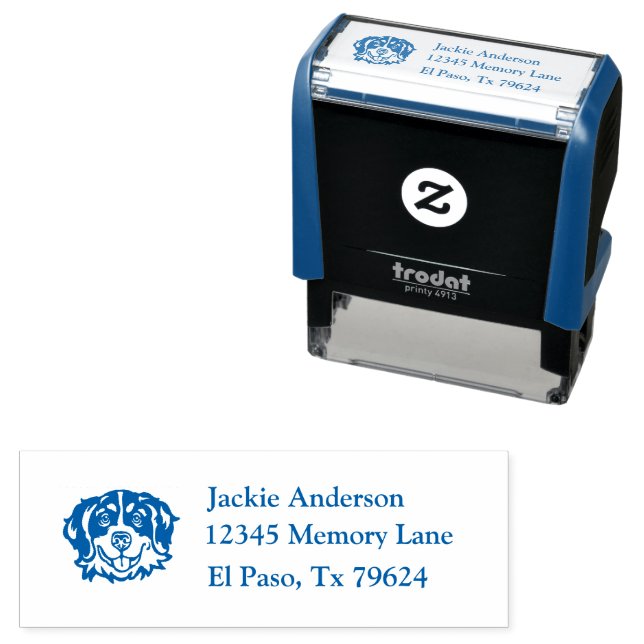 Carimbo Auto Entintado BERNESE MOUNTAIN | Nome e endereço de retorno (In Situ)