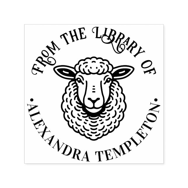 Carimbo Auto Entintado Biblioteca de Cabeça de Ovelha Rústica Nome do Liv (Design)