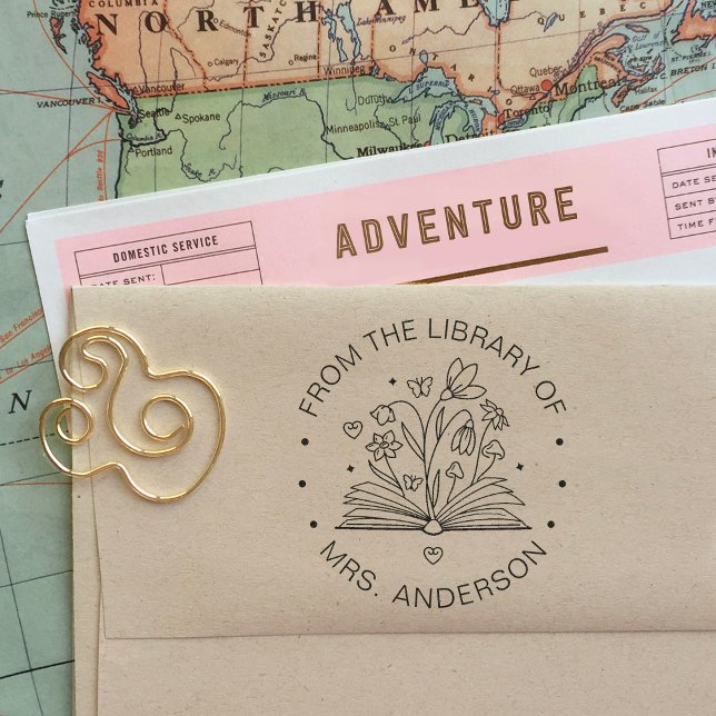 Carimbo Auto Entintado Biblioteca Floral Bela Cresce Sua Mente Professor (Criador carregado)