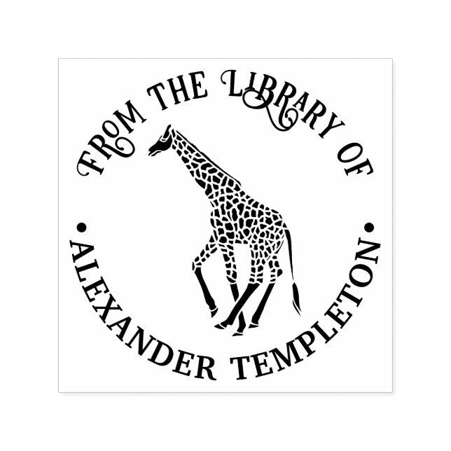 Carimbo Auto Entintado Biblioteca Silhueta da Girafa Manchada Nome do Liv (Design)