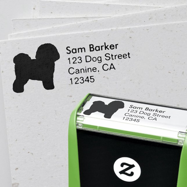 Carimbo Auto Entintado Bichon Frise Dog Raça Silhouette Endereço de Devol (Criador carregado)