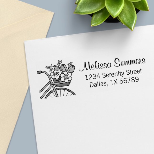 Carimbo Auto Entintado Bicicleta com Endereço de Flower Basket (Criador carregado)