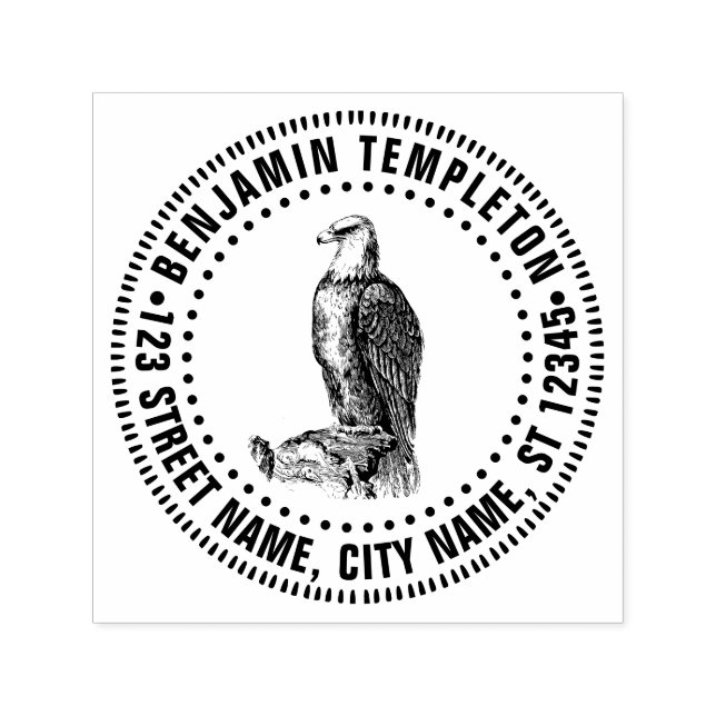 Carimbo Auto Entintado Bird Bald Eagle Perch do Nome da presa Endereço de (Design)