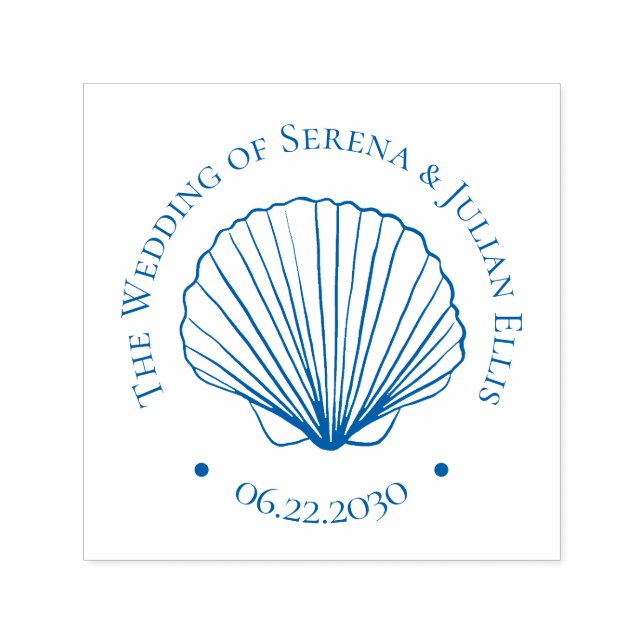 Carimbo Auto Entintado Blue Coastal Elegant Seashell Wedding Monogram (Design)