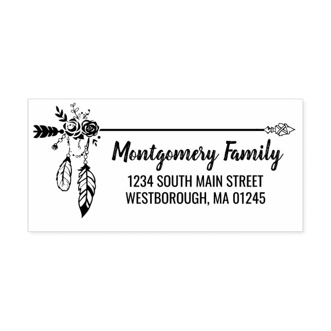 Carimbo Auto Entintado Boho Floral Feather Personalizar Nome Endereço de  (Design)