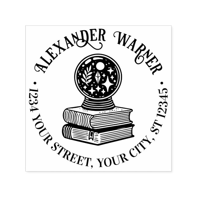 Carimbo Auto Entintado Bola de Cristal Mágica em Livros Nome Endereço de  (Design)