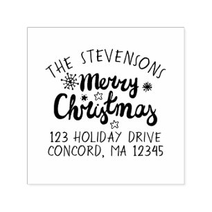 Carimbo Auto Entintado Bold Calliografia Merry Christmas Return Endereço