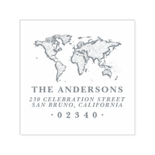 Carimbo Auto Entintado Bold World Map Nome Formal da Família e Endereço d