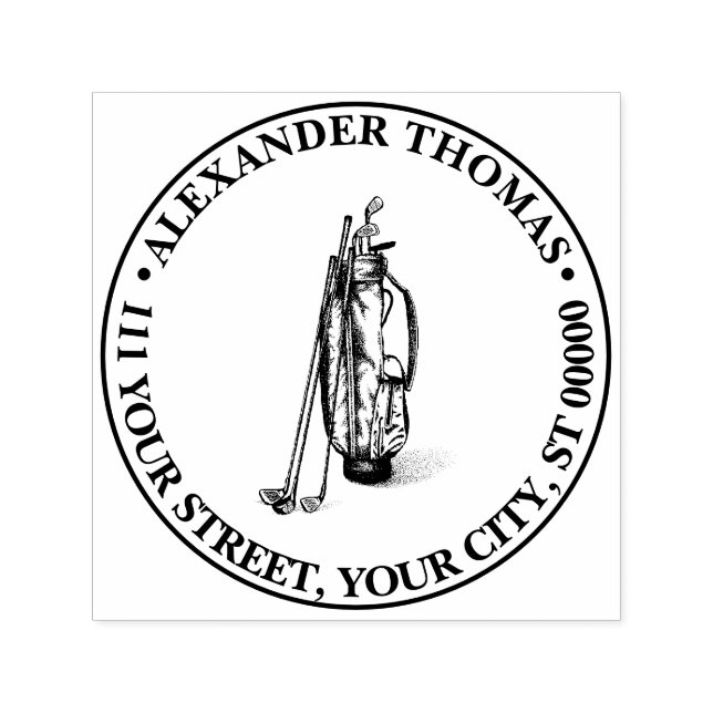 Carimbo Auto Entintado Bolsa de Golfe Tacos de Golfe Preto Nome Endereço  (Design)