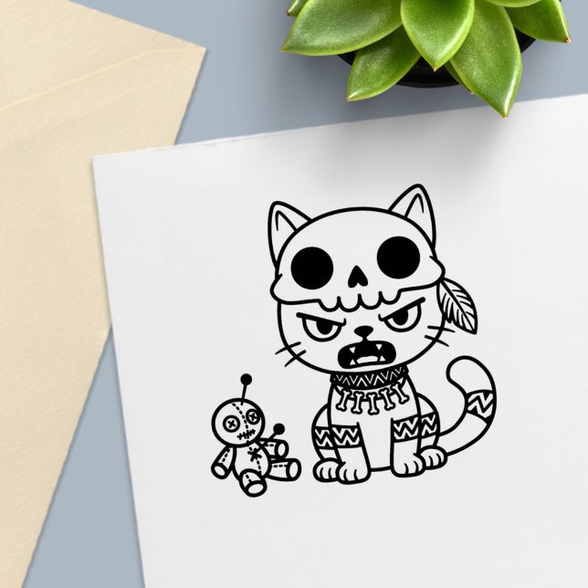 Carimbo Auto Entintado Boneca Vodu de Gato Bruxa (Criador carregado)