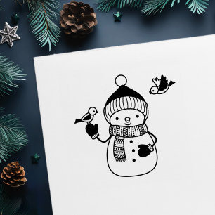 Carimbo Auto Entintado Bonita Cartoon Snowman em Knmit Hat e Scarf