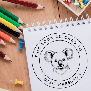 Carimbo Auto Entintado Bonito Bebê Koala Este Livro Pertence Ao Nome Da C