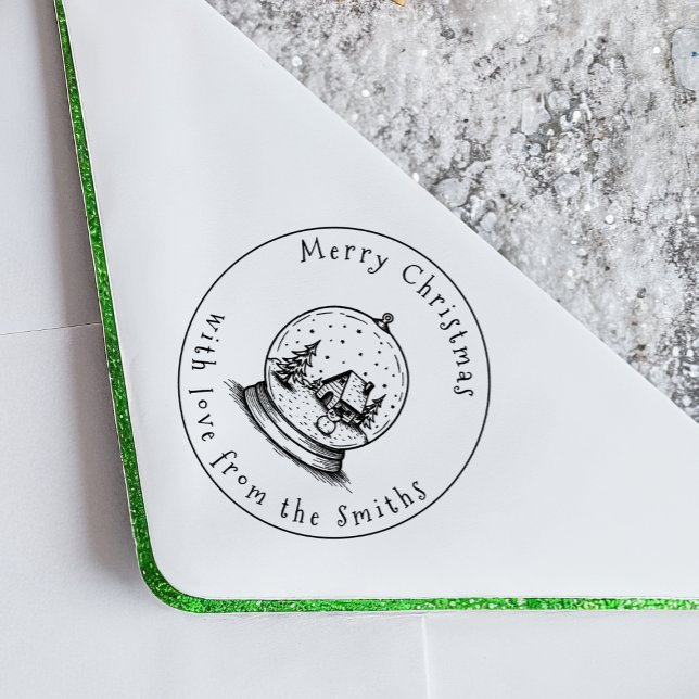 Carimbo Auto Entintado Bonito boneco de neve no globo terrestre Feliz Nat (Criador carregado)