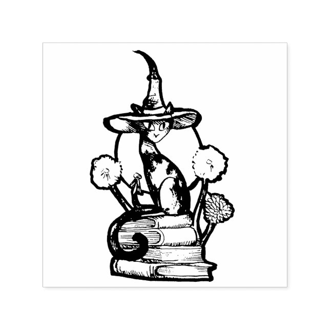 Carimbo Auto Entintado Bookish Cat Witch                                  (Design)