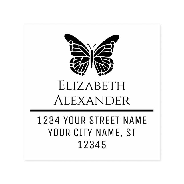 Carimbo Auto Entintado Borboleta bonito Nome Silhouket Endereço de Retorn (Design)