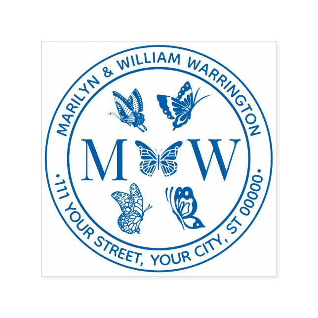Carimbo Auto Entintado Borboletas 4 Casamento de Casal 2 Endereço Inicial (Design)