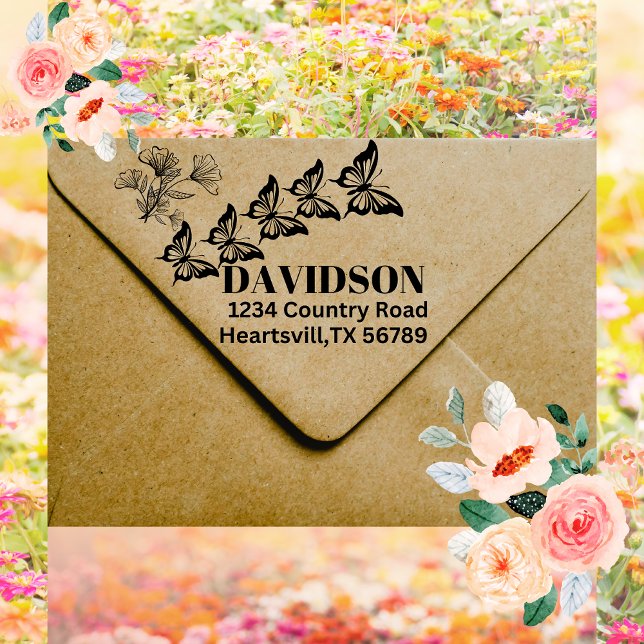 Carimbo Auto Entintado Borboletas Nome Personalizado da Família e Endereç (Criador carregado)