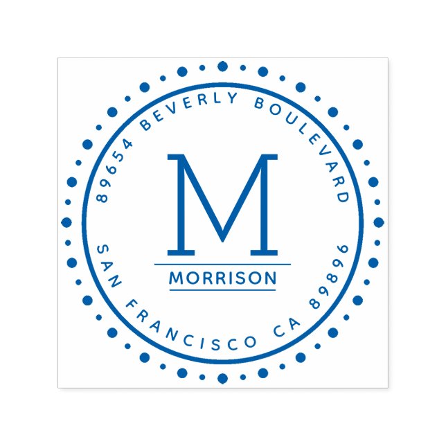 Carimbo Auto Entintado Borda circular azul | Endereço de devolução do mon (Design)