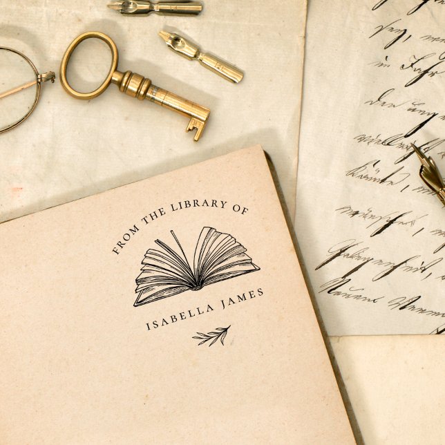 Carimbo Auto Entintado Botânica Elegante Da Biblioteca De Nome Personaliz (Criador carregado)