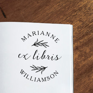 Carimbo Auto Entintado Botânica Leaves Arredondadas Nome Ex Libris Marcad