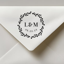 Carimbo Auto Entintado Botânica Wreath Monograma Casamento Salvar a Data