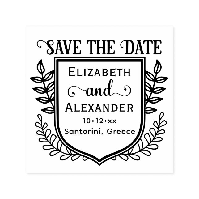 Carimbo Auto Entintado Botanical Crest Destination Wedding Save the Date (Design)
