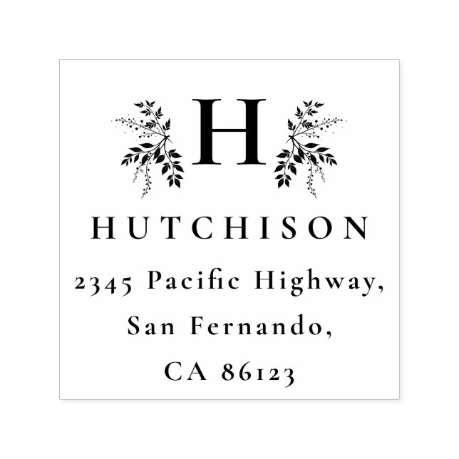 Carimbo Auto Entintado Botanical Monogram Surname Elegant Return Address (Design)