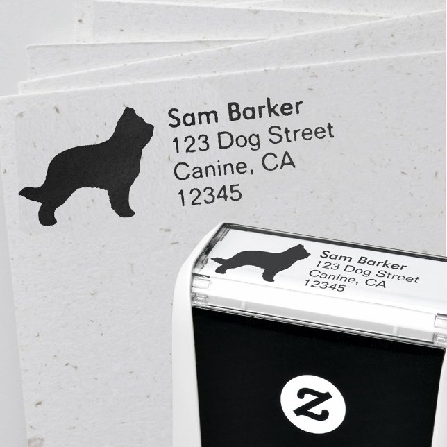 Carimbo Auto Entintado Briard Dog Breed Silhouette Return Address (Criador carregado)