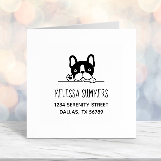 Carimbo Auto Entintado Bulldog Francês Cachorro Pionando acima do Endereç (Criador carregado)