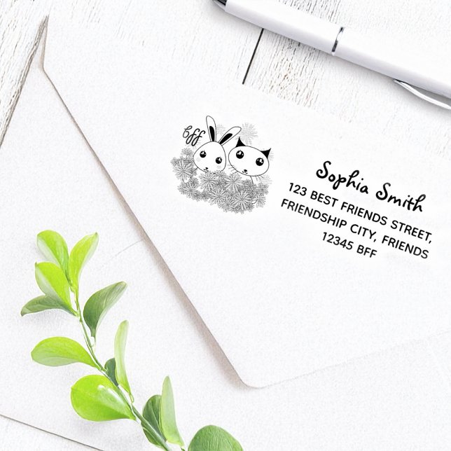 Carimbo Auto Entintado Bunny Kitten Animal Amigos Crianças Endereço De Re (Criador carregado)