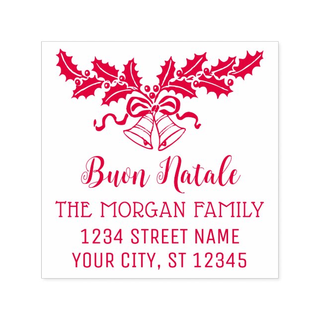 Carimbo Auto Entintado Buon Natale Holly e Bells Nome Endereço de Retorno (Design)