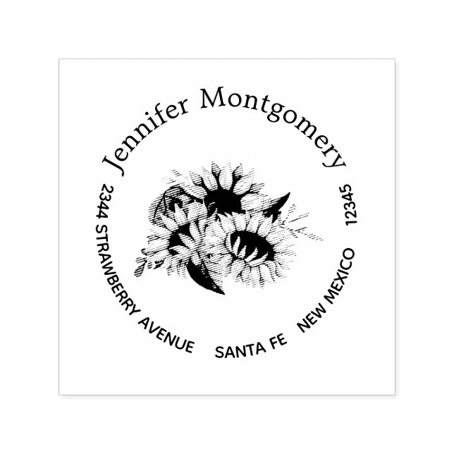 Carimbo Auto Entintado Buquê de girassol fresco e verdugo (Design)