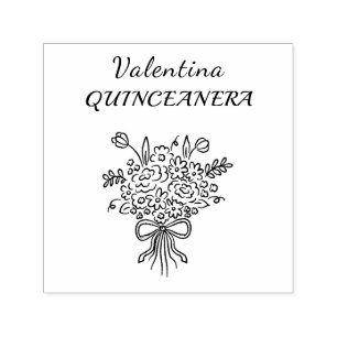 Carimbo Auto Entintado Buquê Floral Elegante de Quinceañera Rosa e Bran
