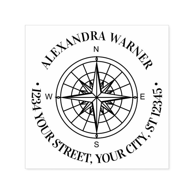 Carimbo Auto Entintado Bússola Náutica Rosa #3 Nome Endereço de Retorno  (Design)