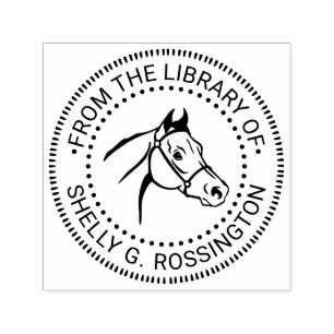 Carimbo Auto Entintado Cabeça de Cavalo “Da Biblioteca de” Nome do Livro