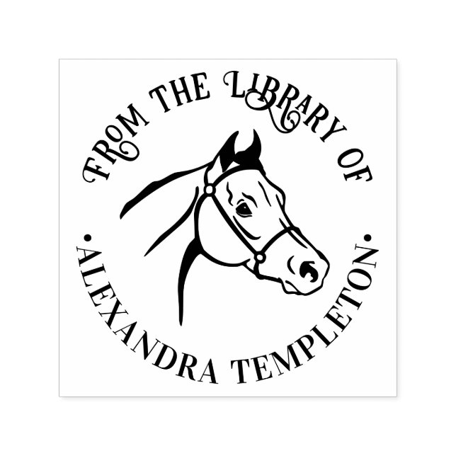 Carimbo Auto Entintado Cabeça de Cavalo Nome do Livro "Da Biblioteca de" (Design)