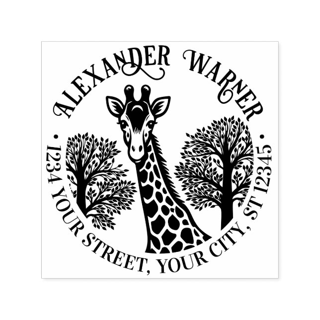 Carimbo Auto Entintado Cabeça de Girafa Manchada #3 Nome Endereço de Reto (Design)