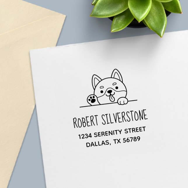 Carimbo Auto Entintado Cachorro Cheio Purgando acima do Endereço (Criador carregado)