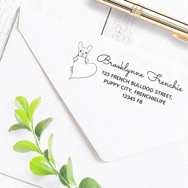 Carimbo Auto Entintado Cachorro com Endereço de Devolução de Bulldog Fran (Criador carregado)