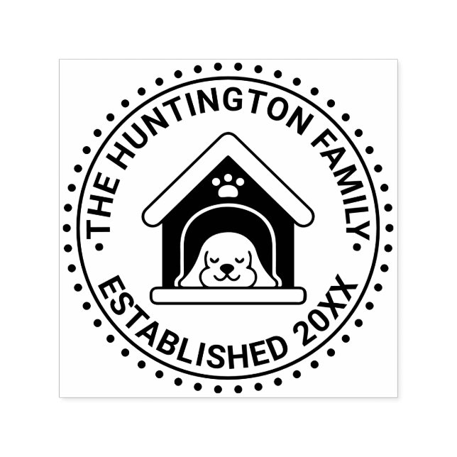 Carimbo Auto Entintado Cachorro dormindo na casa de cachorro Nome da famí (Design)