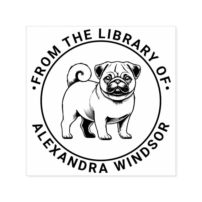 Carimbo Auto Entintado Cachorro Pug em Pé Nome do Livro da Biblioteca (Design)