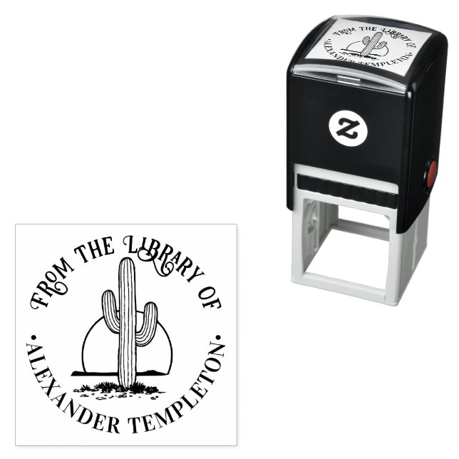 Carimbo Auto Entintado Cacto do Deserto Contra o Nome do Livro da Bibliot (In Situ)