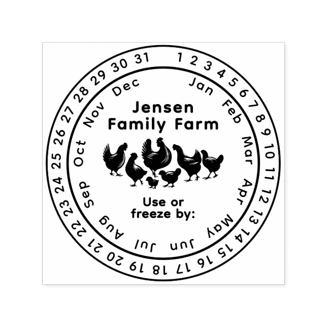 Carimbo Auto Entintado Calendário Perpétuo de Frango Data de Validade (Design)