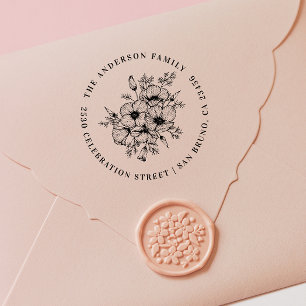 Carimbo Auto Entintado California Poppy Nome personalizado e endereço d