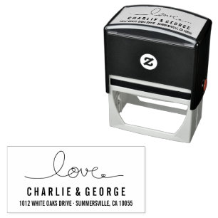 Carimbo Auto Entintado Caligrafia à Mão Laço de Amor Moderno Casamento