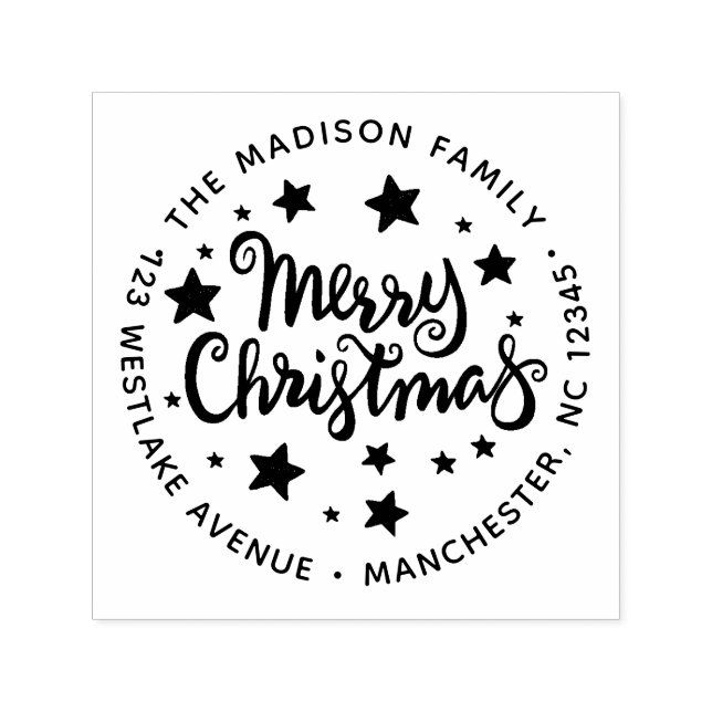 Carimbo Auto Entintado Caligrafia Feliz Natal e estrelas (Design)