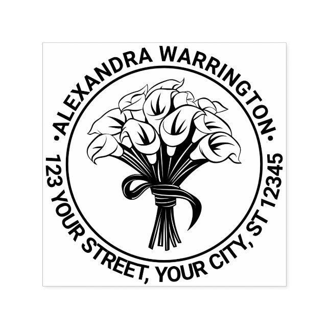 Carimbo Auto Entintado Calla Lily Arco Nome da Faixa de Opções Endereço d (Design)