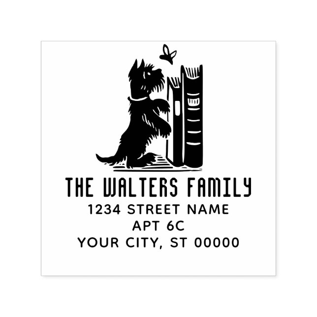 Carimbo Auto Entintado Cão Cachorro E Borboleta Nome Da Família Endereço  (Design)