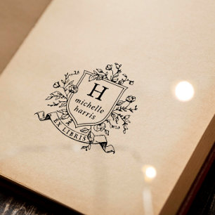 Carimbo Auto Entintado Capa de Livro com Nome Personalizado e Brasão Mono